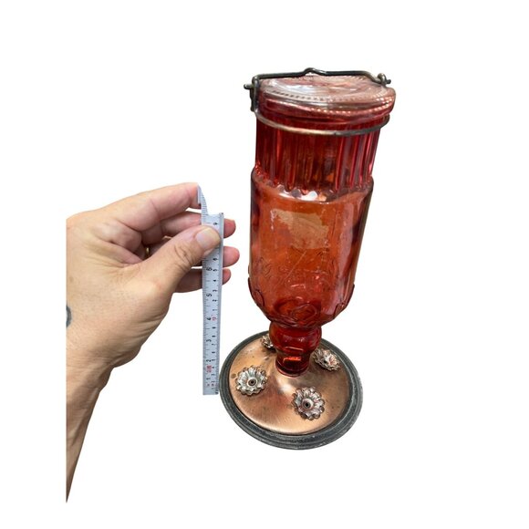Vintage Woodstream Corp Floral Glass & Copper Hummingbird Feeder Red SKU 9317 - Picture 6 of 12